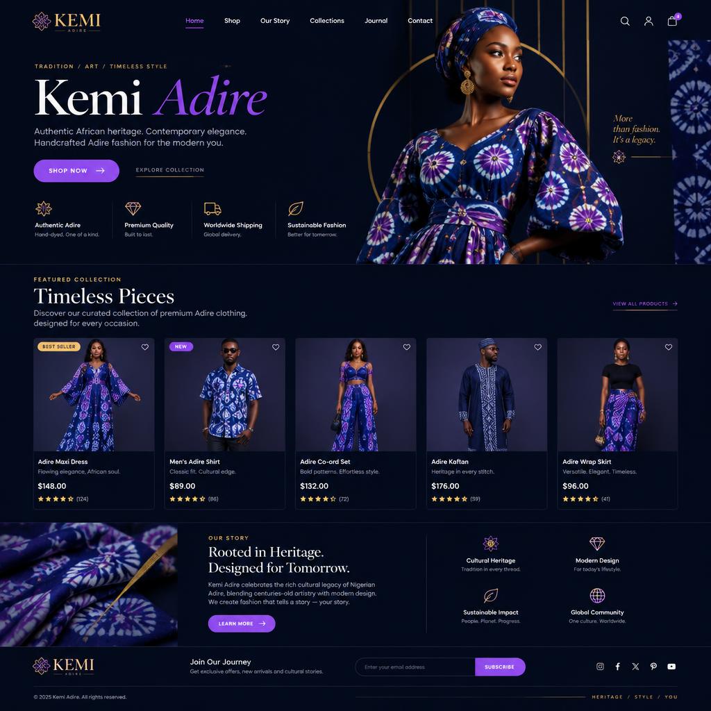 Preview of the Kemi Adire demo website concept